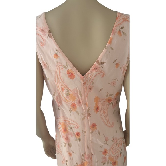 Sheer Floral Paisley V Neck Midi Dress Women's Size M Peach Coral - Picture 6 of 6
